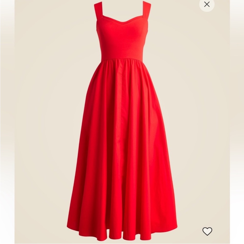 J. Crew Red Pleated Midi Dress Sweetheart Neckline